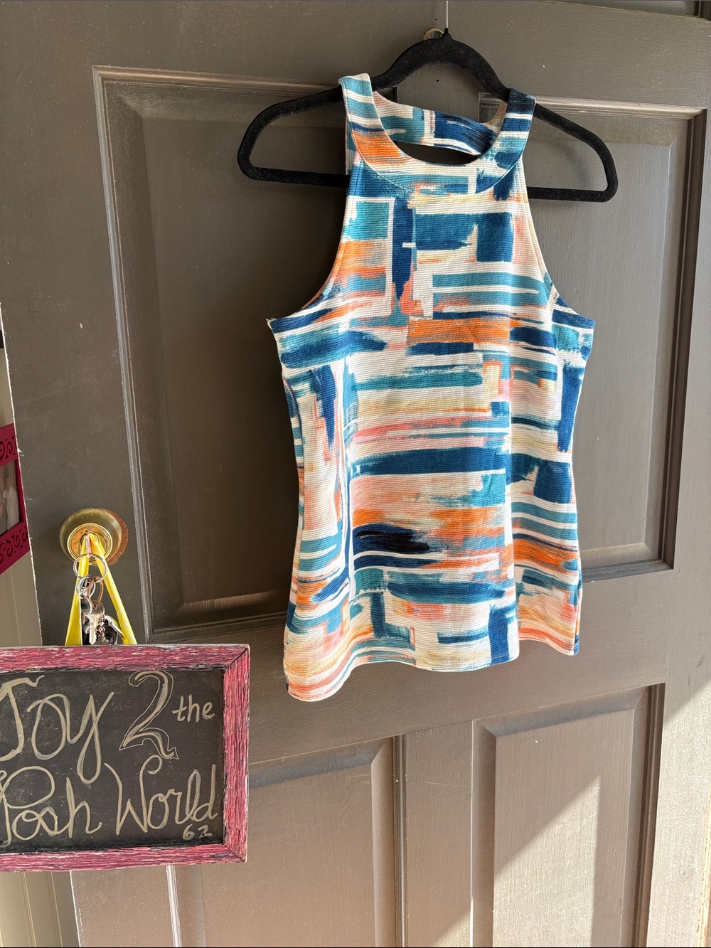 Sleeveless Abstract Stripe Tank Top - Blue & Coral